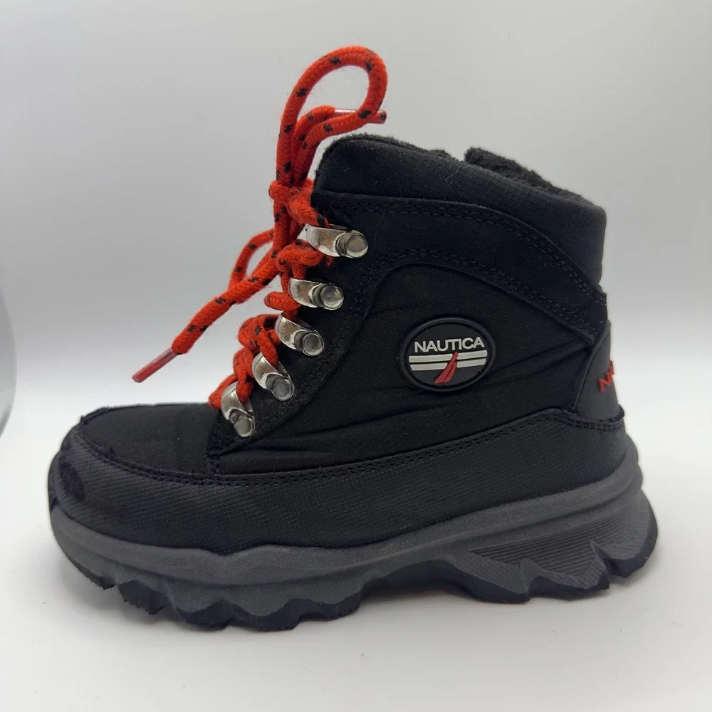 Nautica Kids Black Red Winter Snow Boots Fleece Lined Side Zip Size‎ 11 Toddler